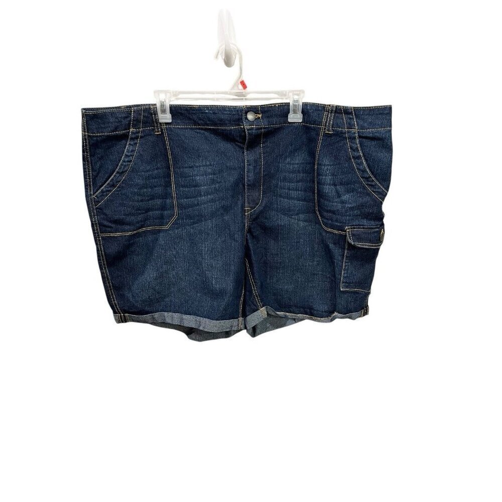 Faded Glory Women's Size 26W Denim Jean Shorts Dark Blue Cuffed Pockets